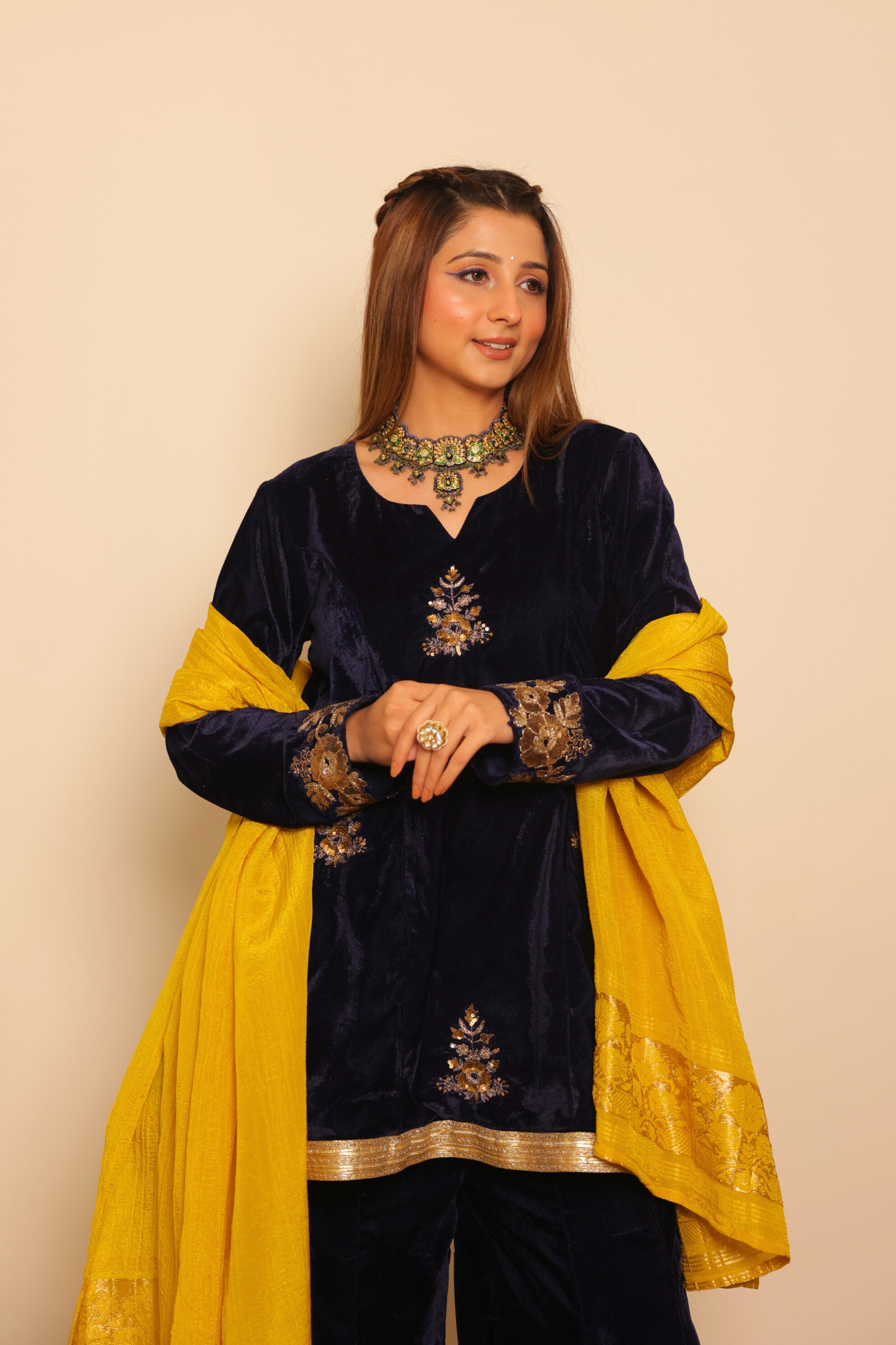 Rajwada Navy Embroidered Velvet Set