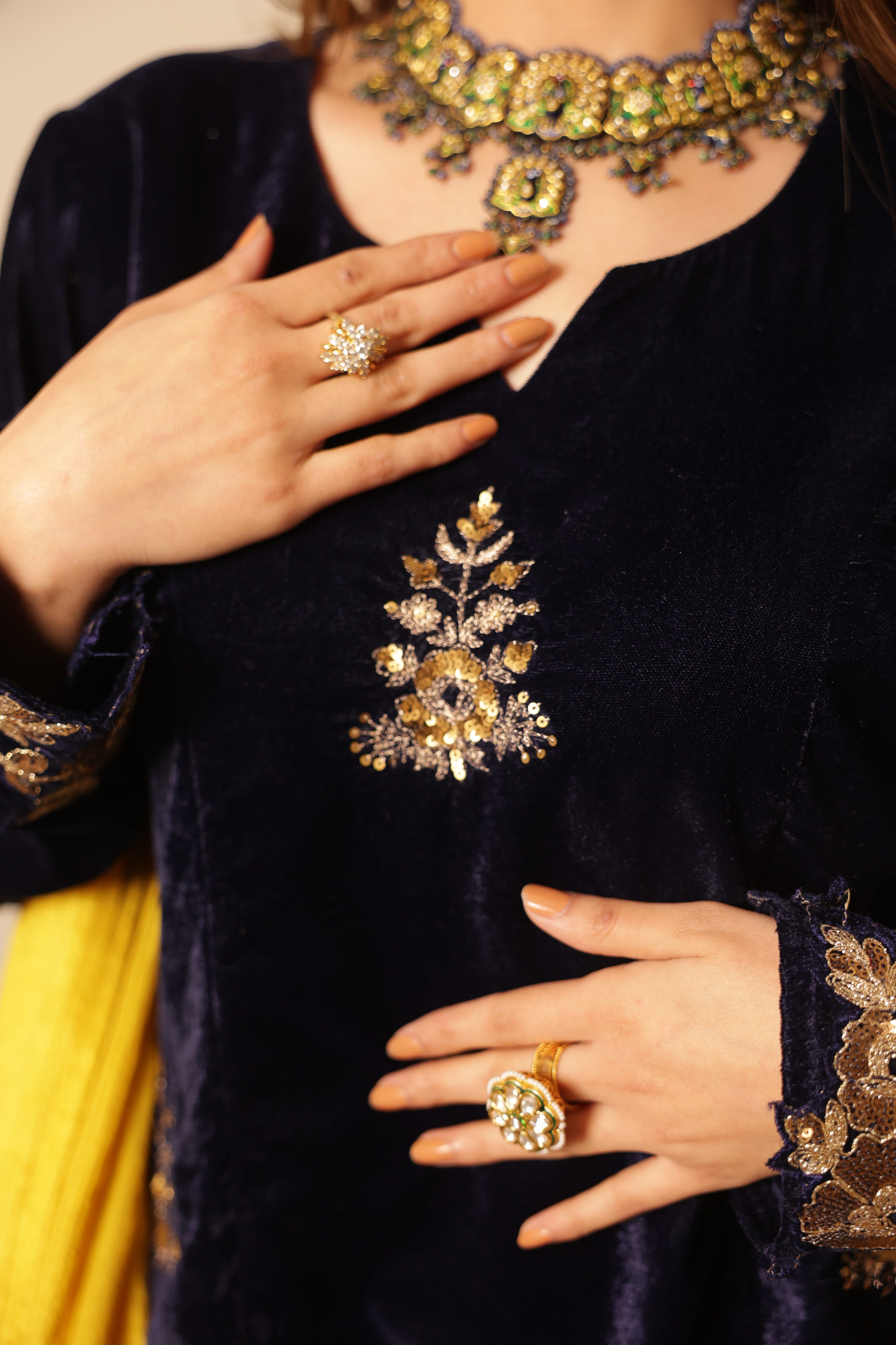 Rajwada Navy Embroidered Velvet Set