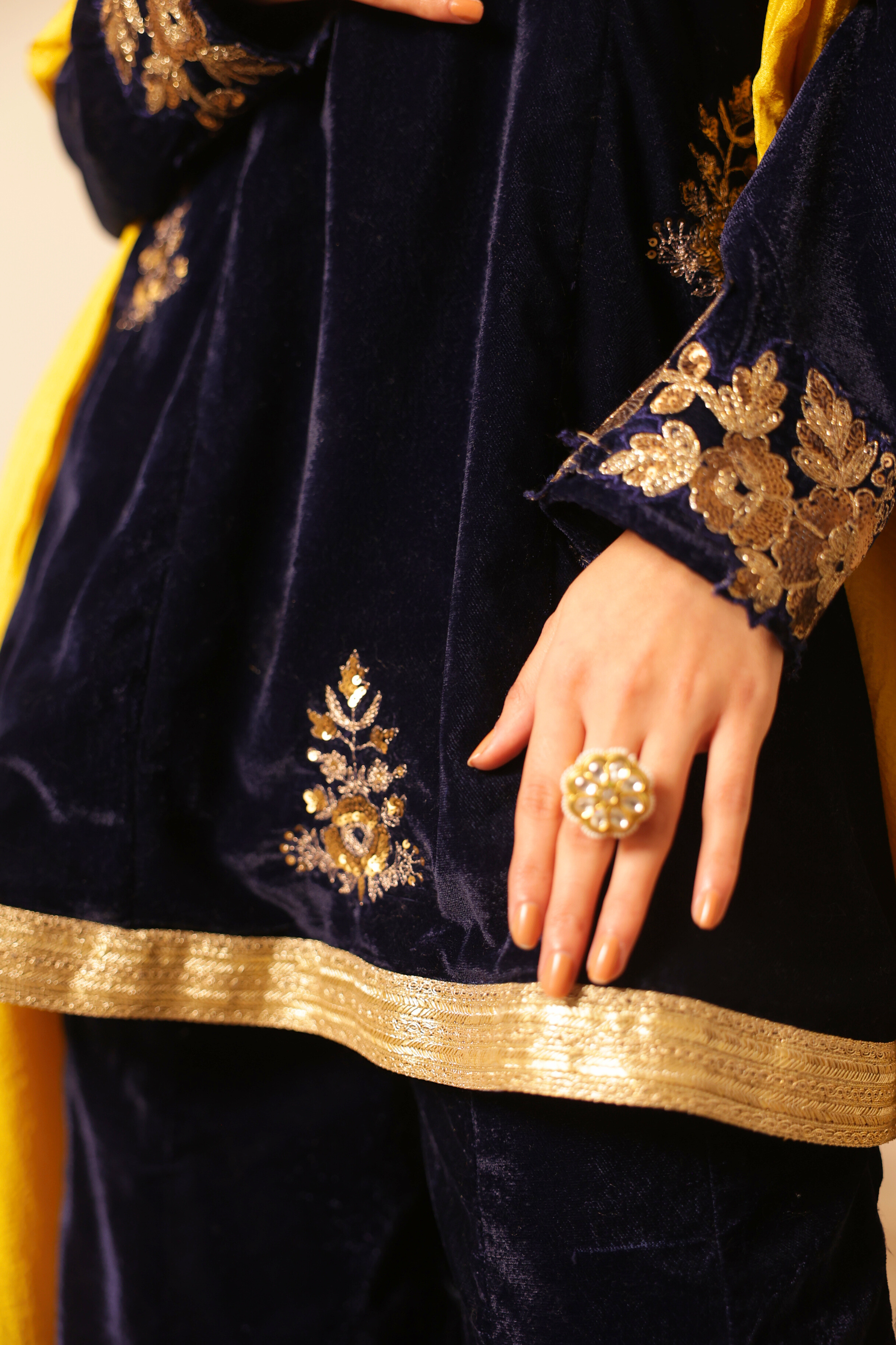 Rajwada Navy Embroidered Velvet Set