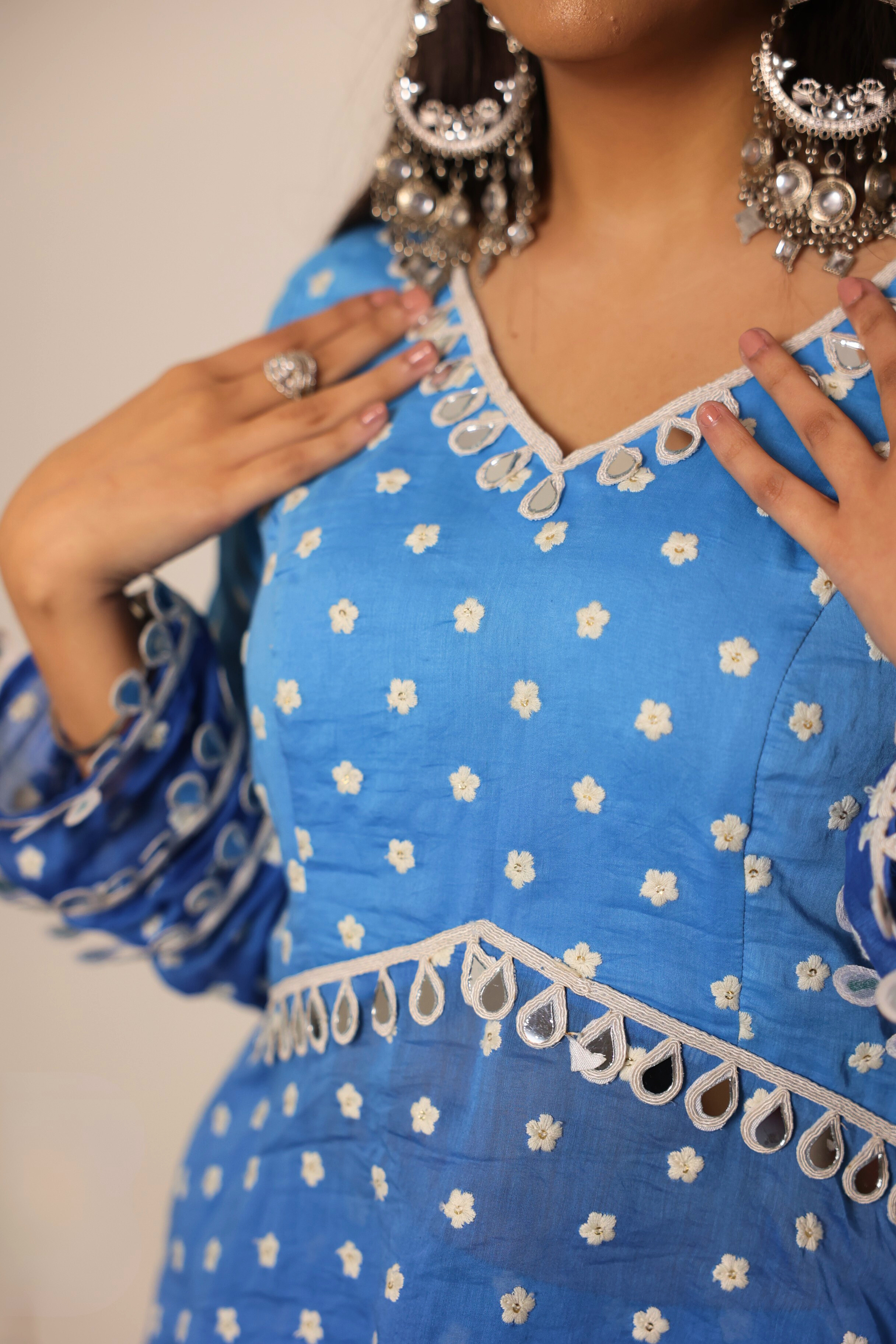 Blue Chanderi Top with Boot Cut Pants